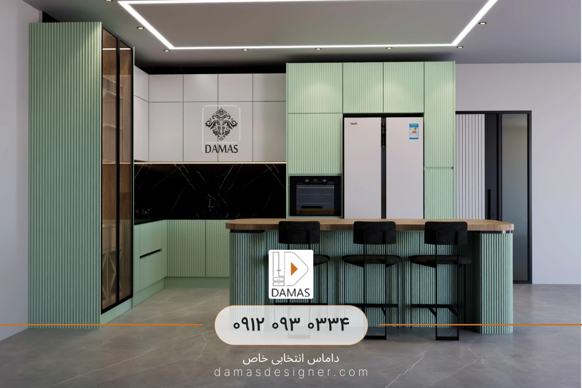 کابینت آشپزخانه هایگلاس مدرن با جزیره